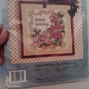 Vintage Candamar Counted Cross Stitch Christmas Poinsettia Floral picture kit